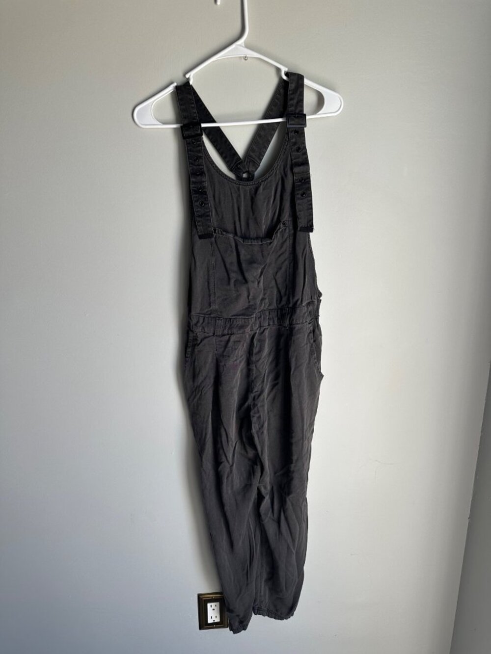 Free People Adjustable Strap Rayon Overalls Elastic Hem & Pockets - Sz S Gray